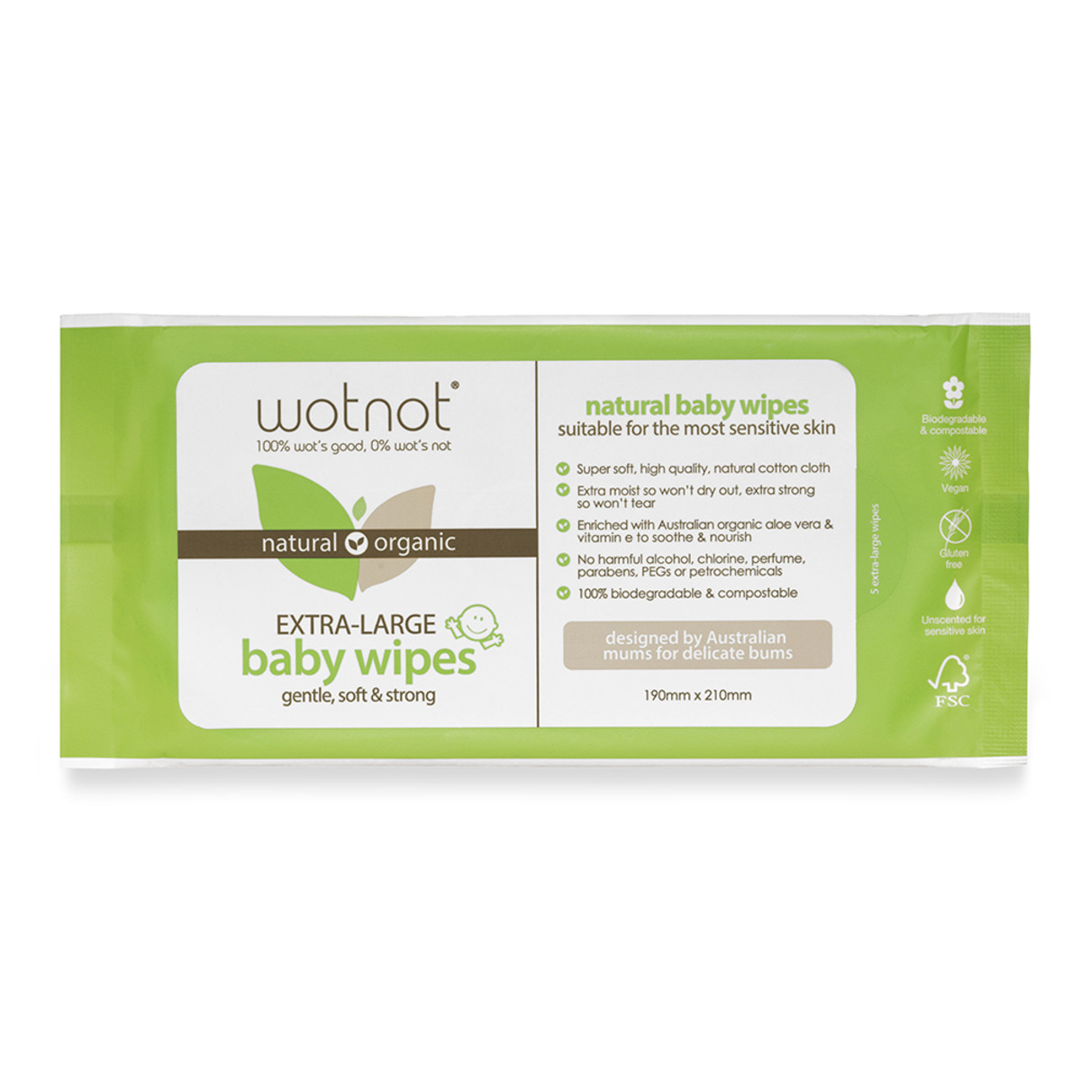 Wotnot Naturals 100% Natural Baby Wipes x 5 Pack